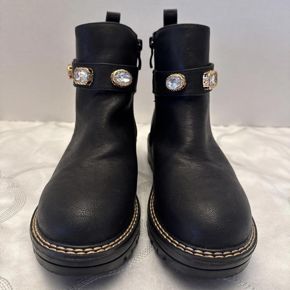 Girls Black Kids Mia Jeweled Boots Ankle Biker Zip Up Size 5 M